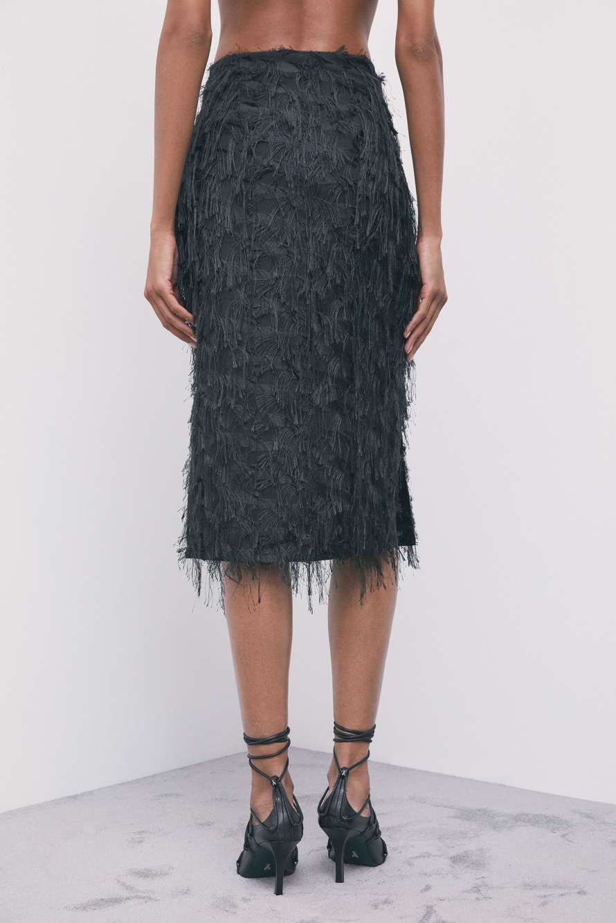 Fringe midi skirt, Black, Patrizia Pepe