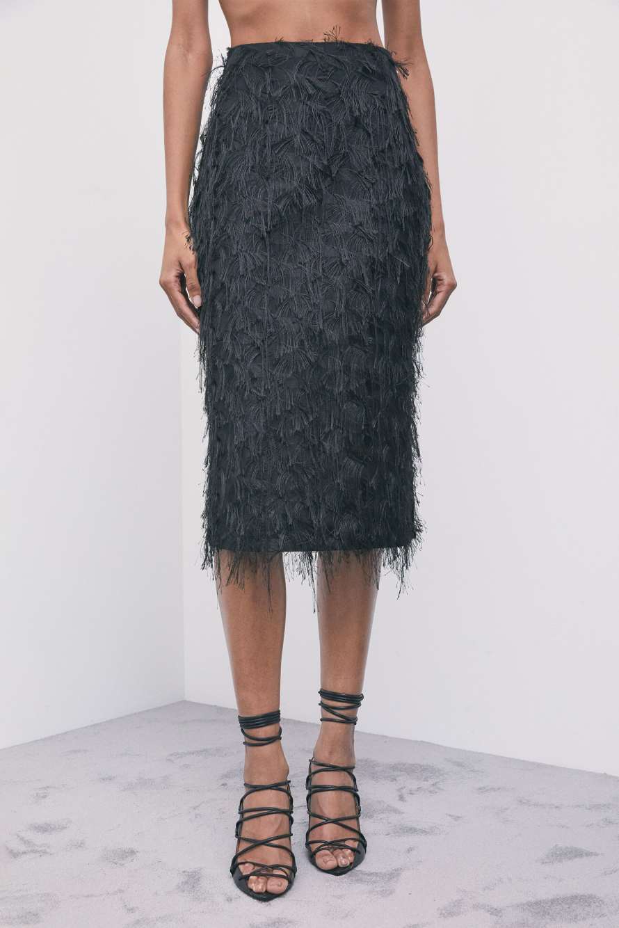 Fringe midi skirt, Black, Patrizia Pepe