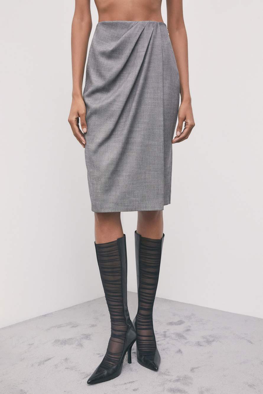 Drapped flannel midi skirt, Grey, Patrizia Pepe
