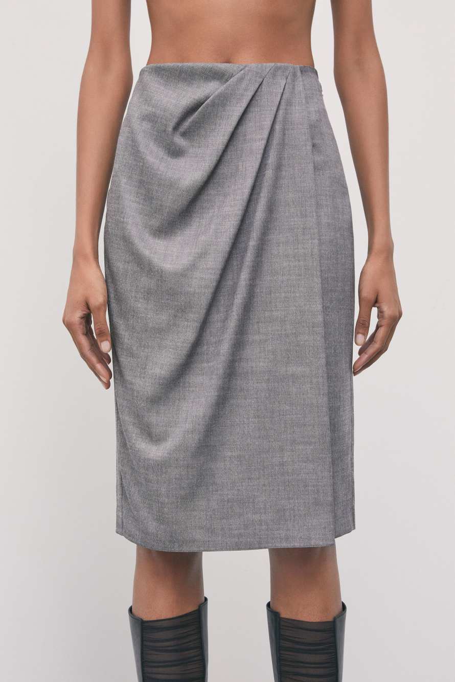 Drapped flannel midi skirt, Grey, Patrizia Pepe