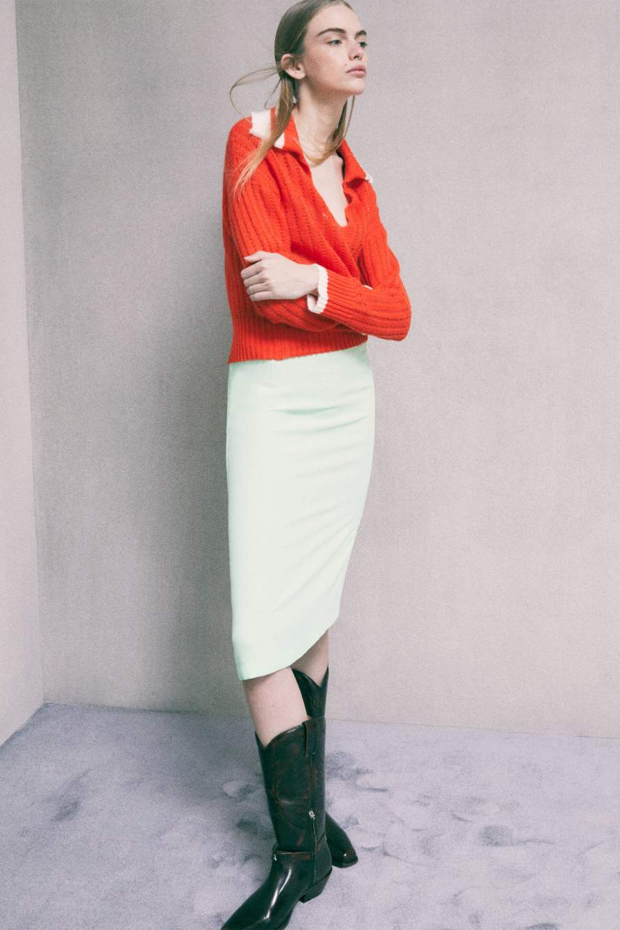 Viscose cr&ecirc;pe midi skirt, Green, Patrizia Pepe