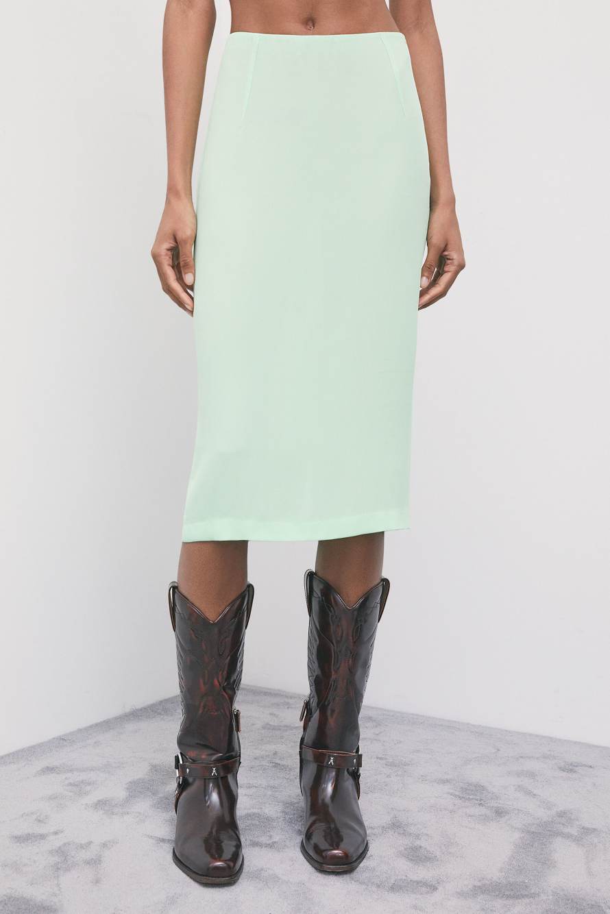 Viscose cr&ecirc;pe midi skirt, Green, Patrizia Pepe