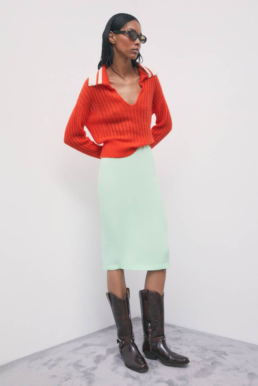 Viscose cr&ecirc;pe midi skirt, Green, Patrizia Pepe