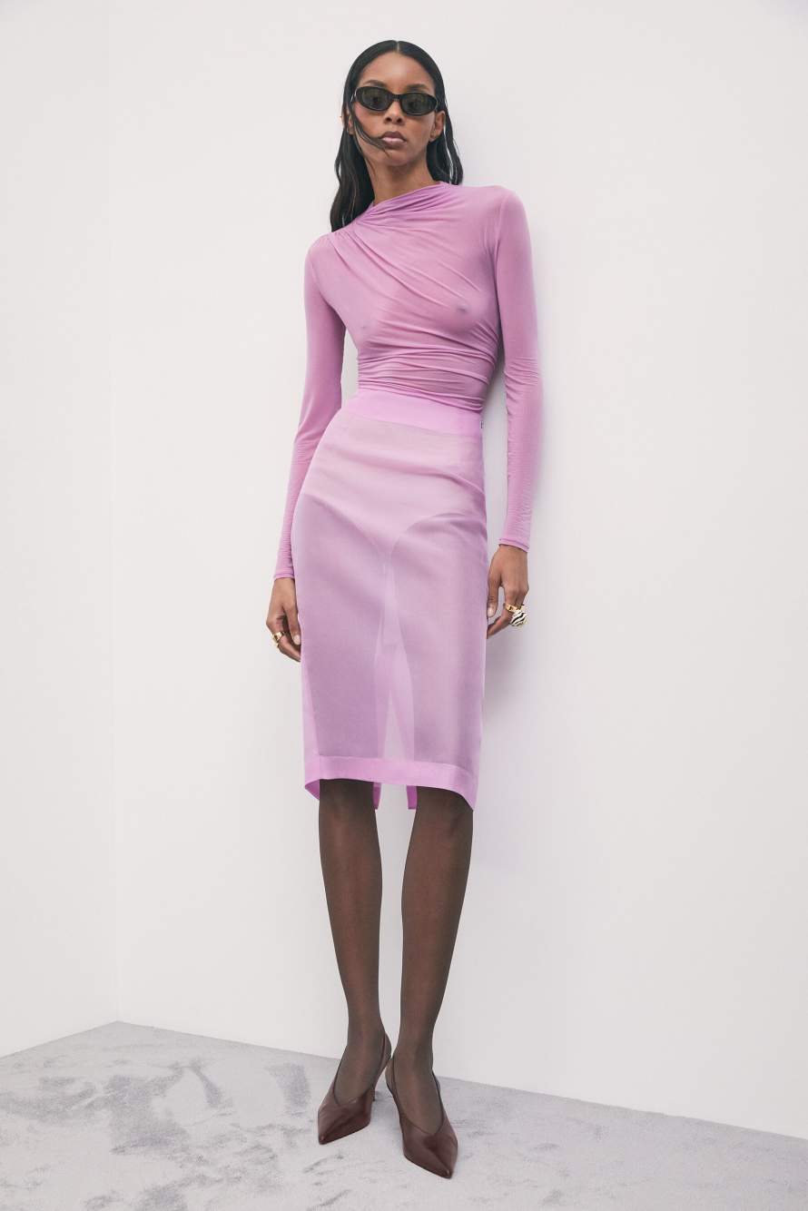 Silk organza midi skirt, Pink, Patrizia Pepe