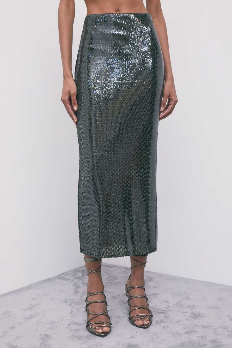 Sequined long tulle skirt, Green, Patrizia Pepe