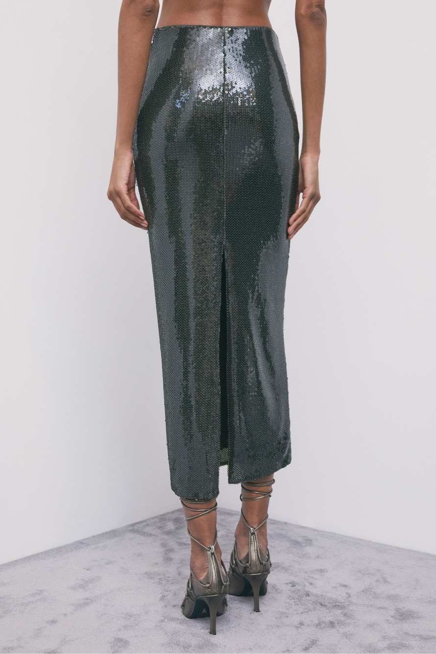 Sequined long tulle skirt, Green, Patrizia Pepe