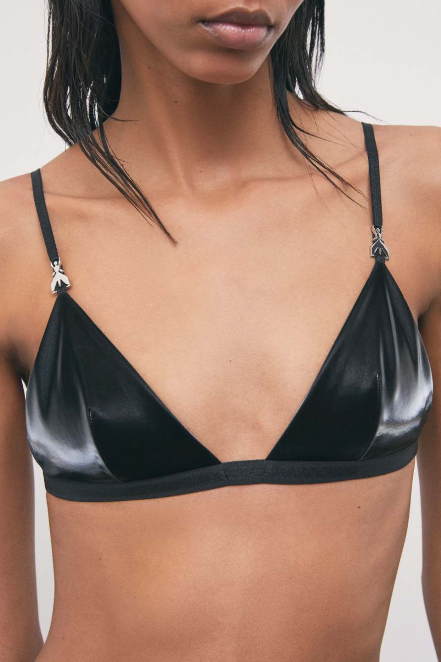 Vinyl triangle bra, Black, Patrizia Pepe