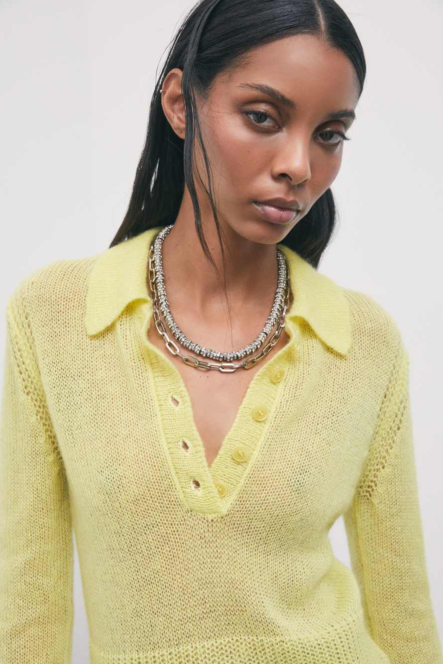 Polo knit in mohair-wool blend, Yellow, Patrizia Pepe
