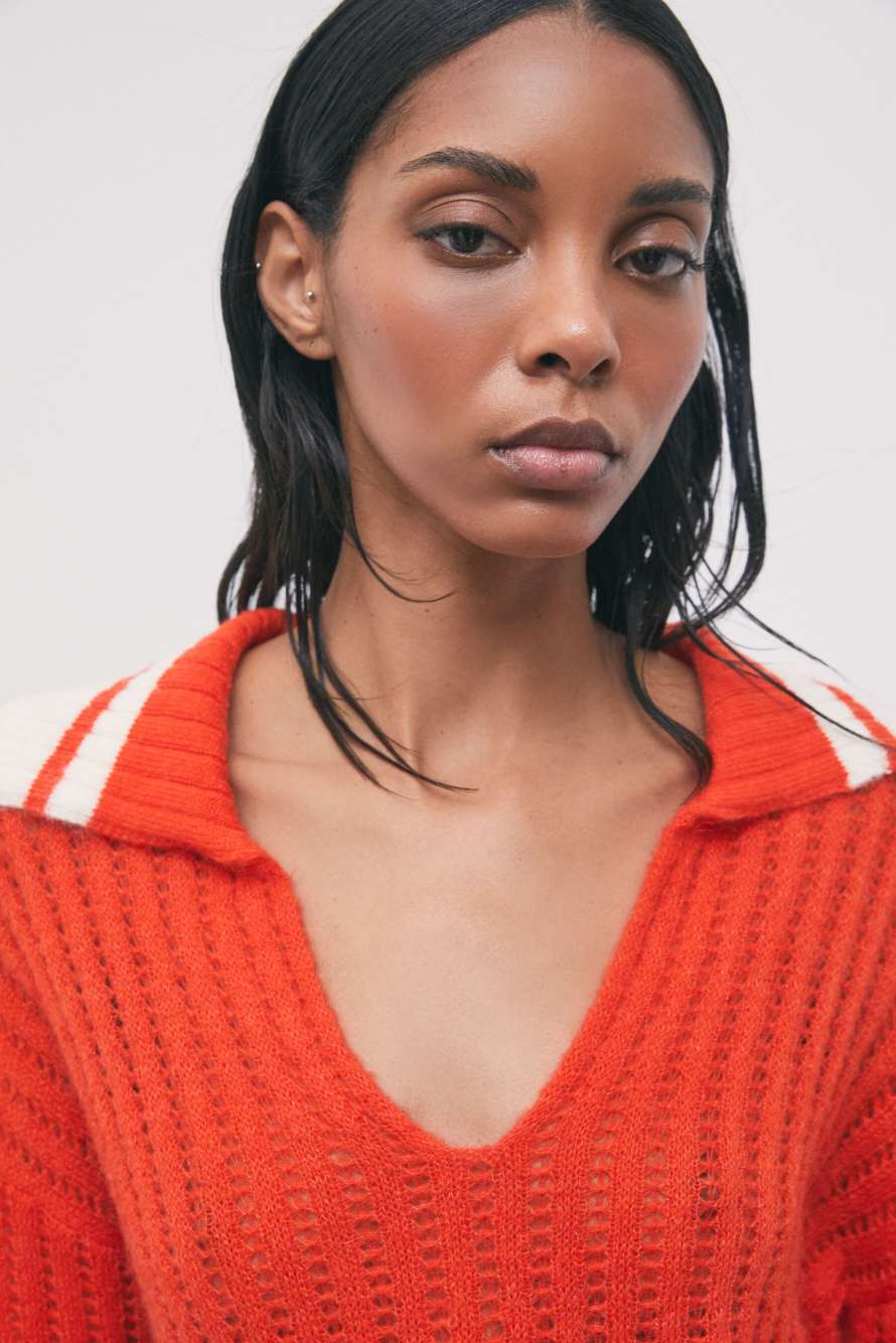 Wool-mohair blend polo sweater, Orange, Patrizia Pepe