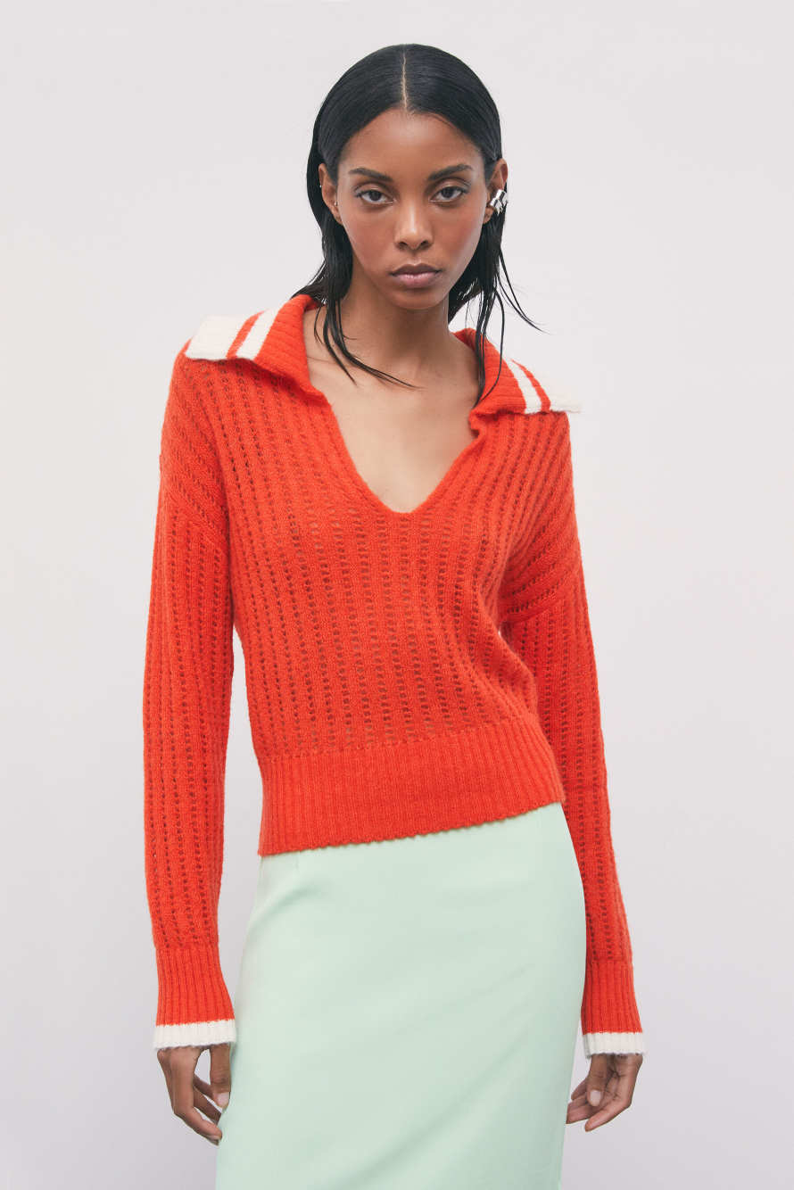 Wool-mohair blend polo sweater, Orange, Patrizia Pepe