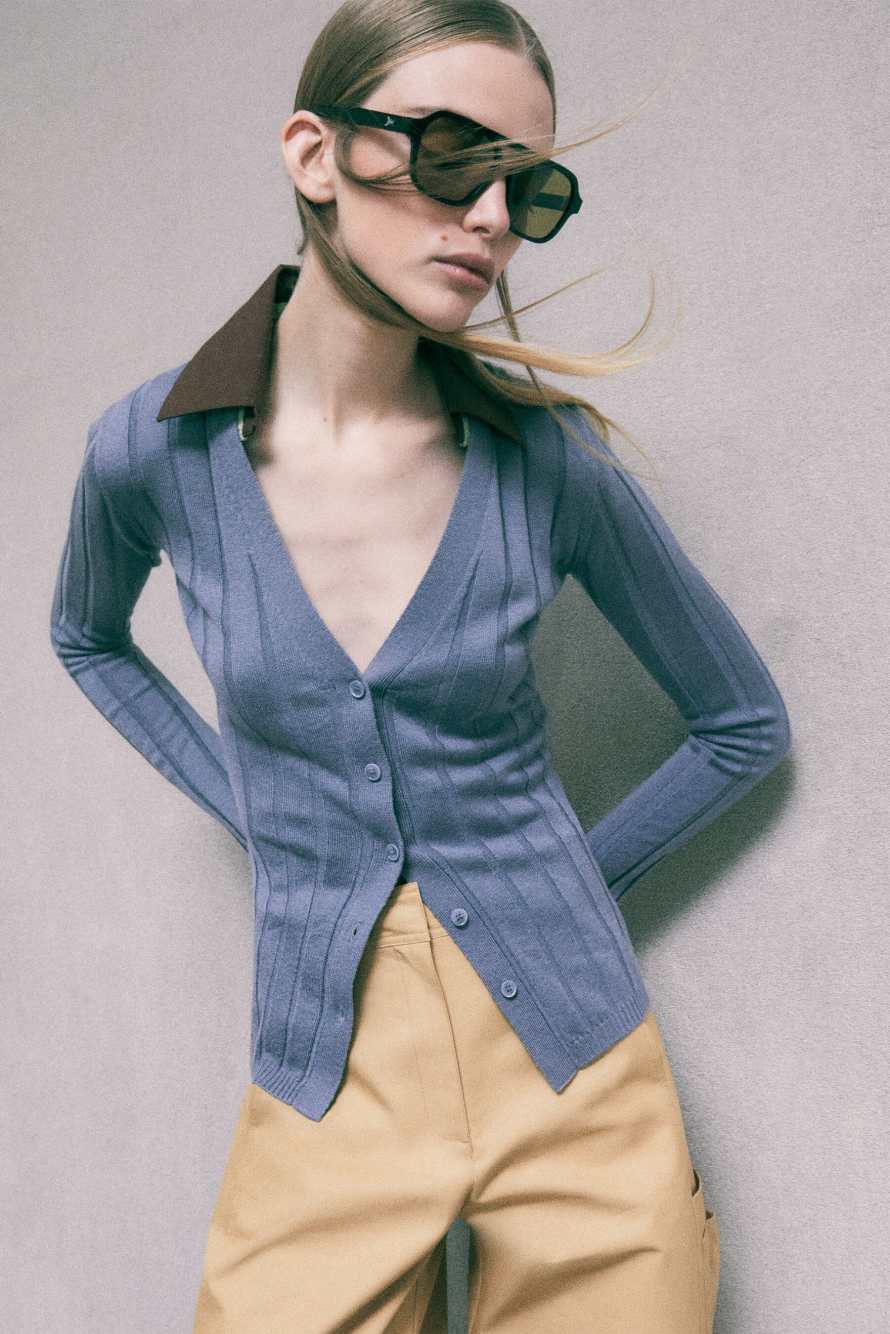 Ribbed color-block cardigan, Grey, Patrizia Pepe