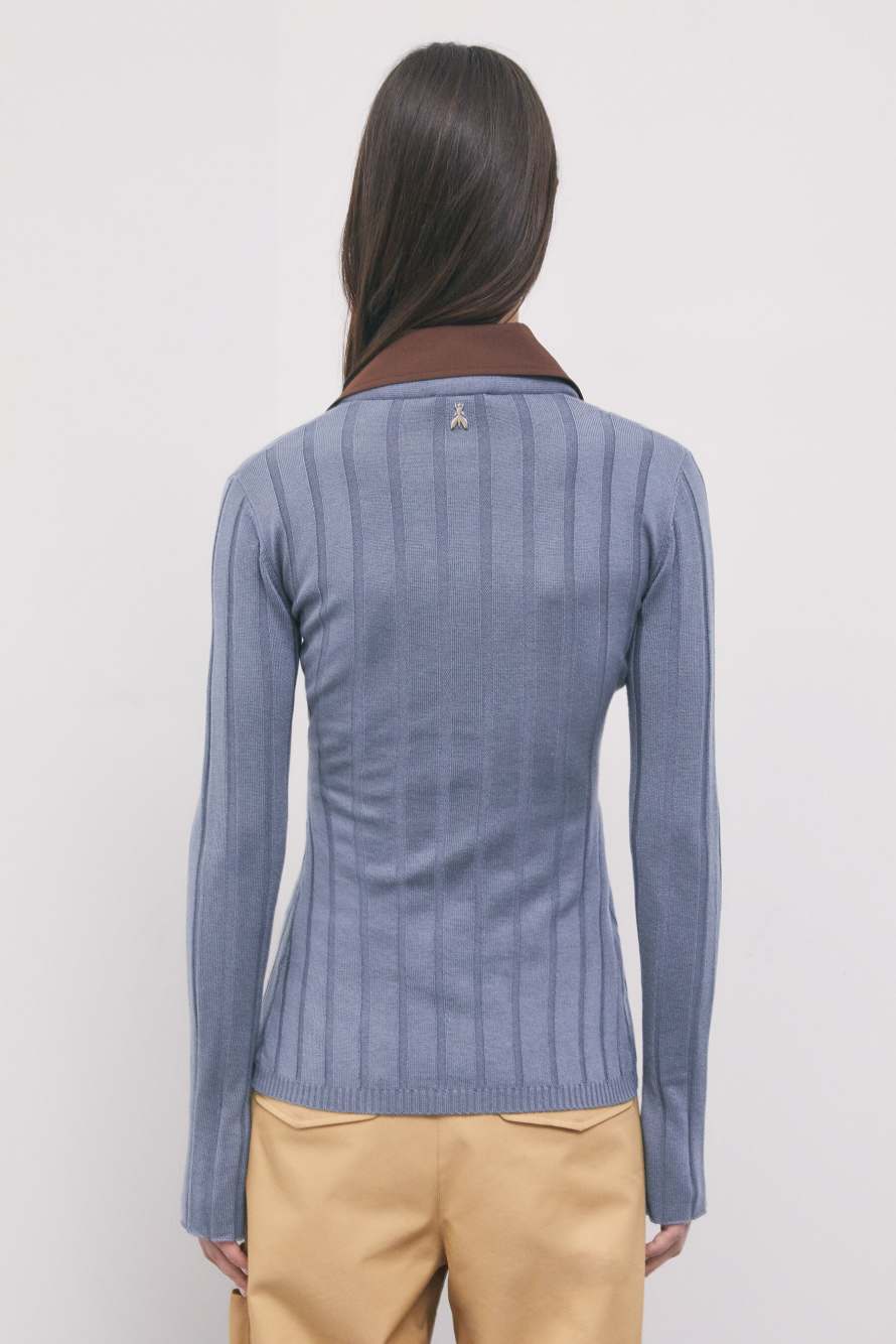Ribbed color-block cardigan, Grey, Patrizia Pepe