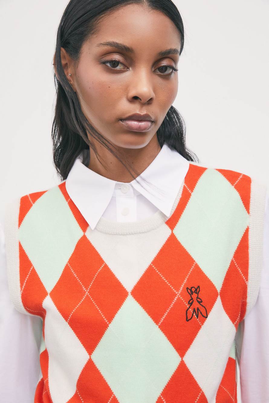 Pure wool knit vest with diamond pattern, Multicolor, Patrizia Pepe
