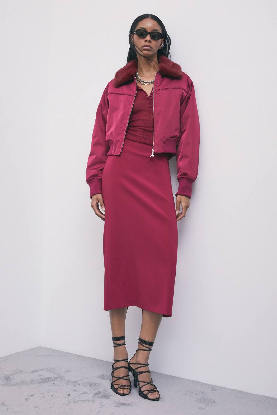 Rib-knit wool top with button placket, Red, Patrizia Pepe