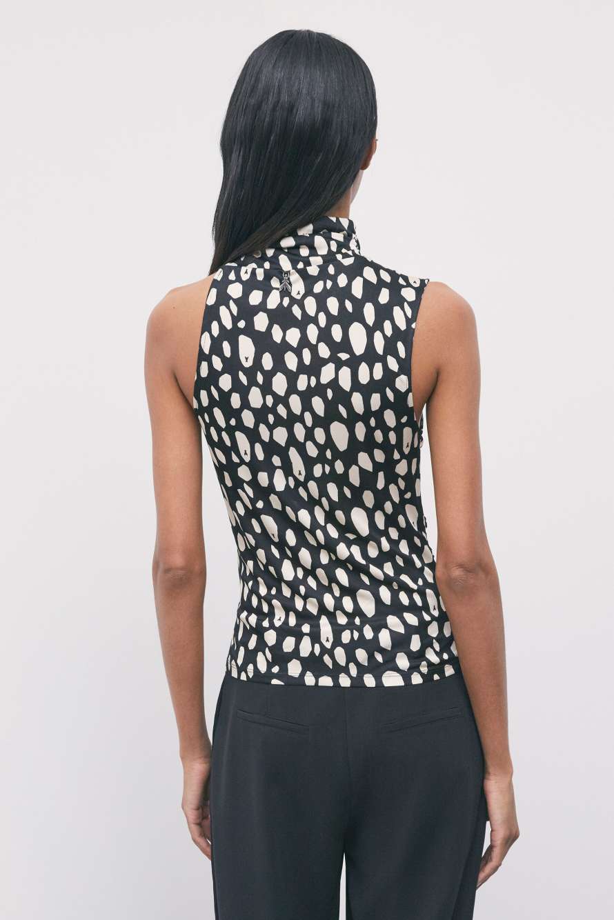 Top asym&eacute;trique en viscose et soie imprim&eacute;, Fantaisie abstraite, Patrizia Pepe