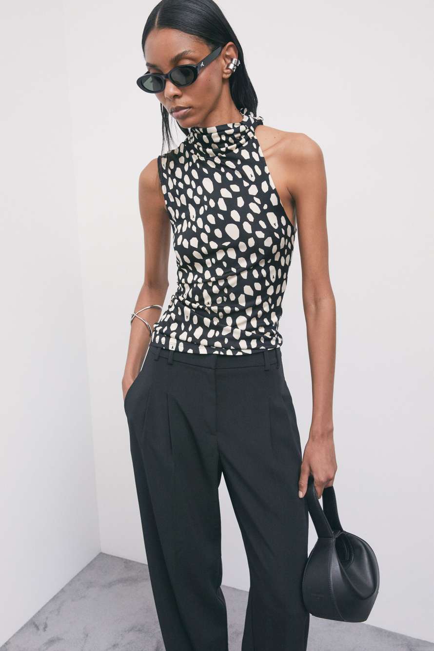 Top asym&eacute;trique en viscose et soie imprim&eacute;, Fantaisie abstraite, Patrizia Pepe