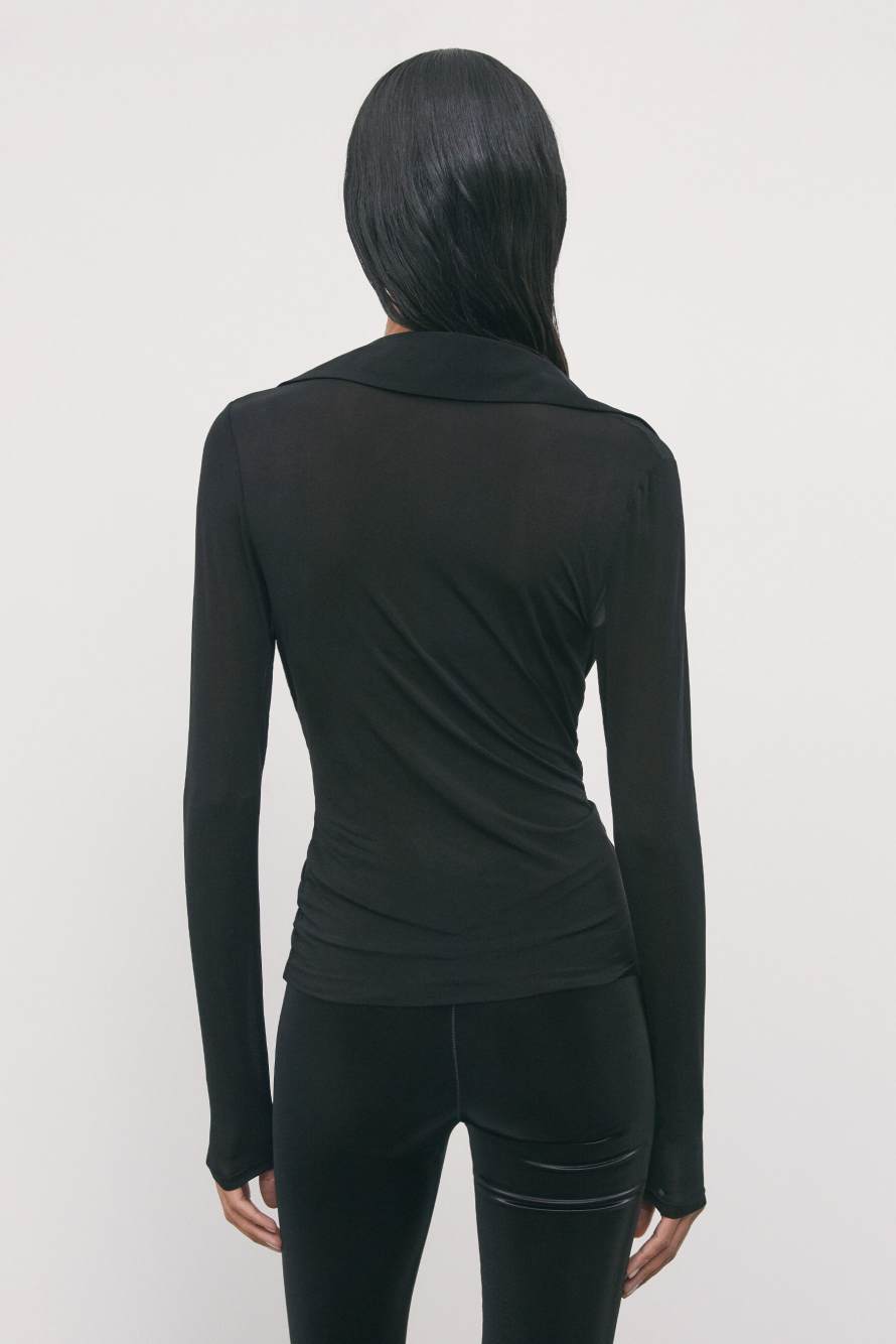 Top transparent avec d&eacute;collet&eacute; cascade, Noir, Patrizia Pepe