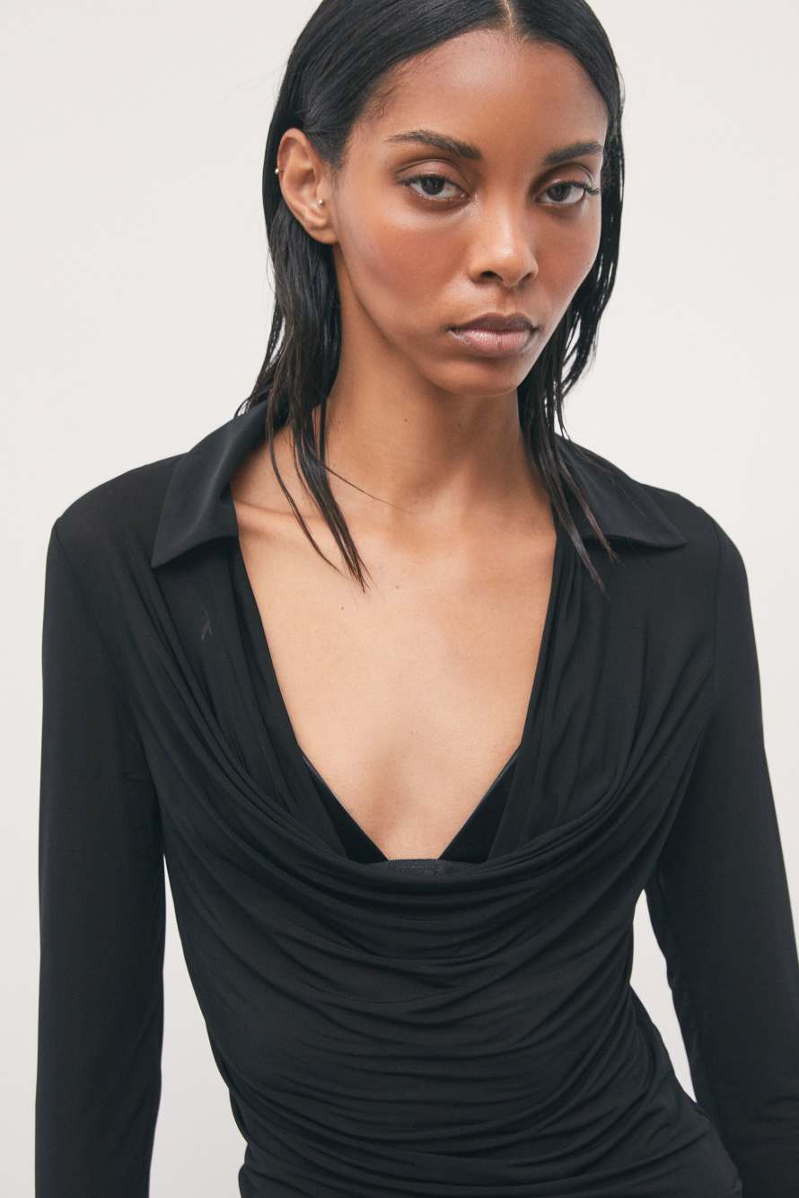 Top transparent avec d&eacute;collet&eacute; cascade, Noir, Patrizia Pepe