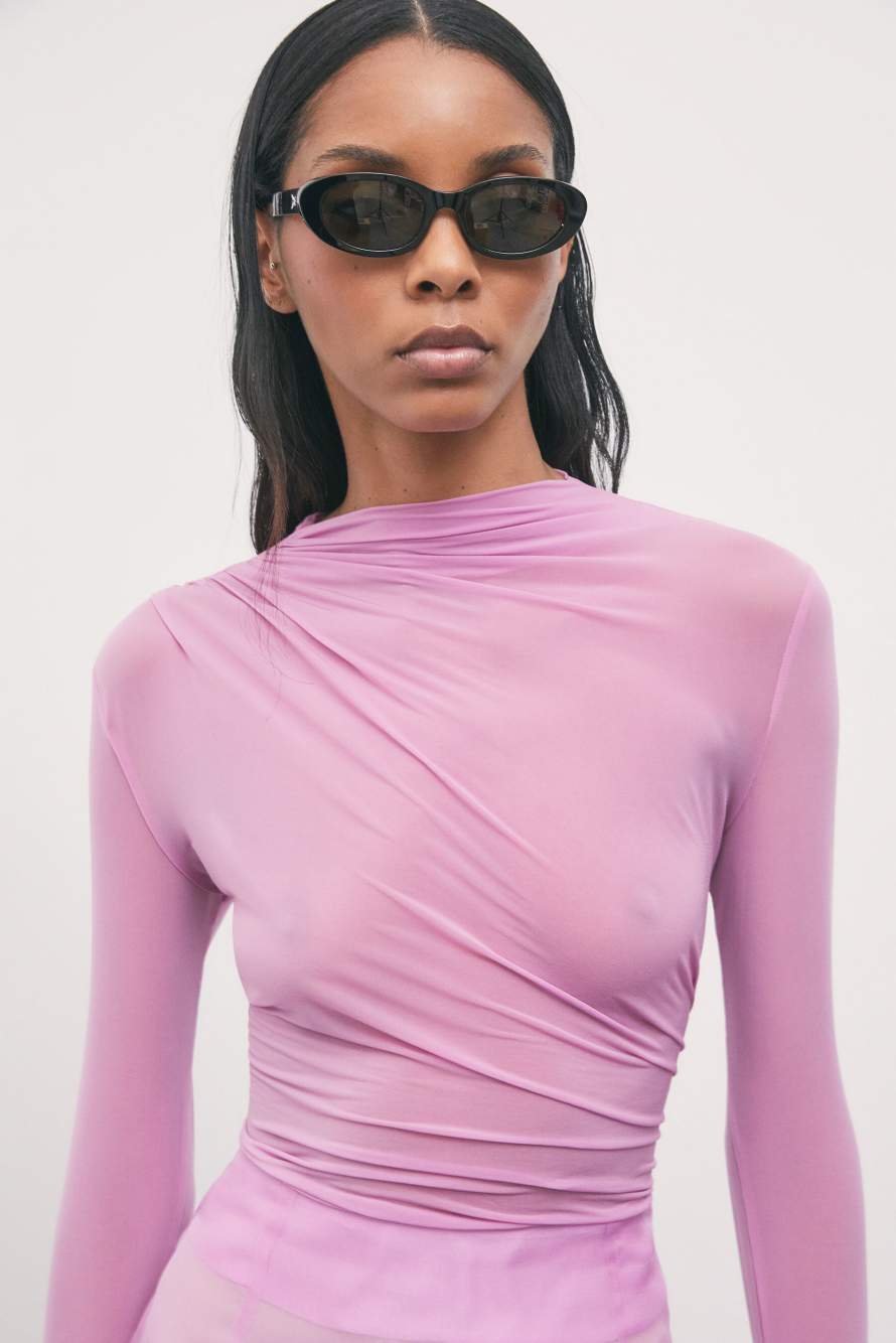 Sheer draped cupro top, Pink, Patrizia Pepe