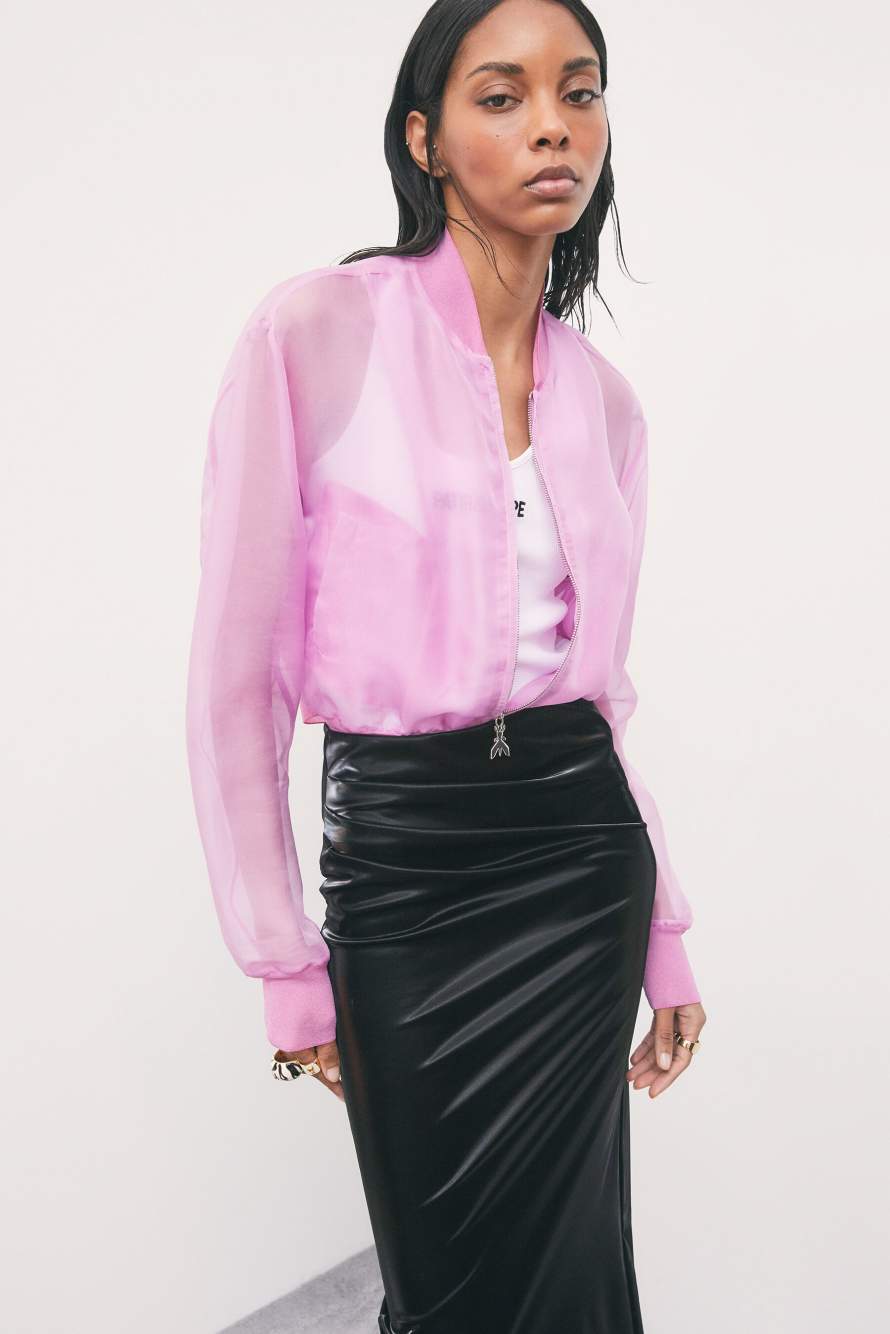 Silk organza bomber jacket, Pink, Patrizia Pepe