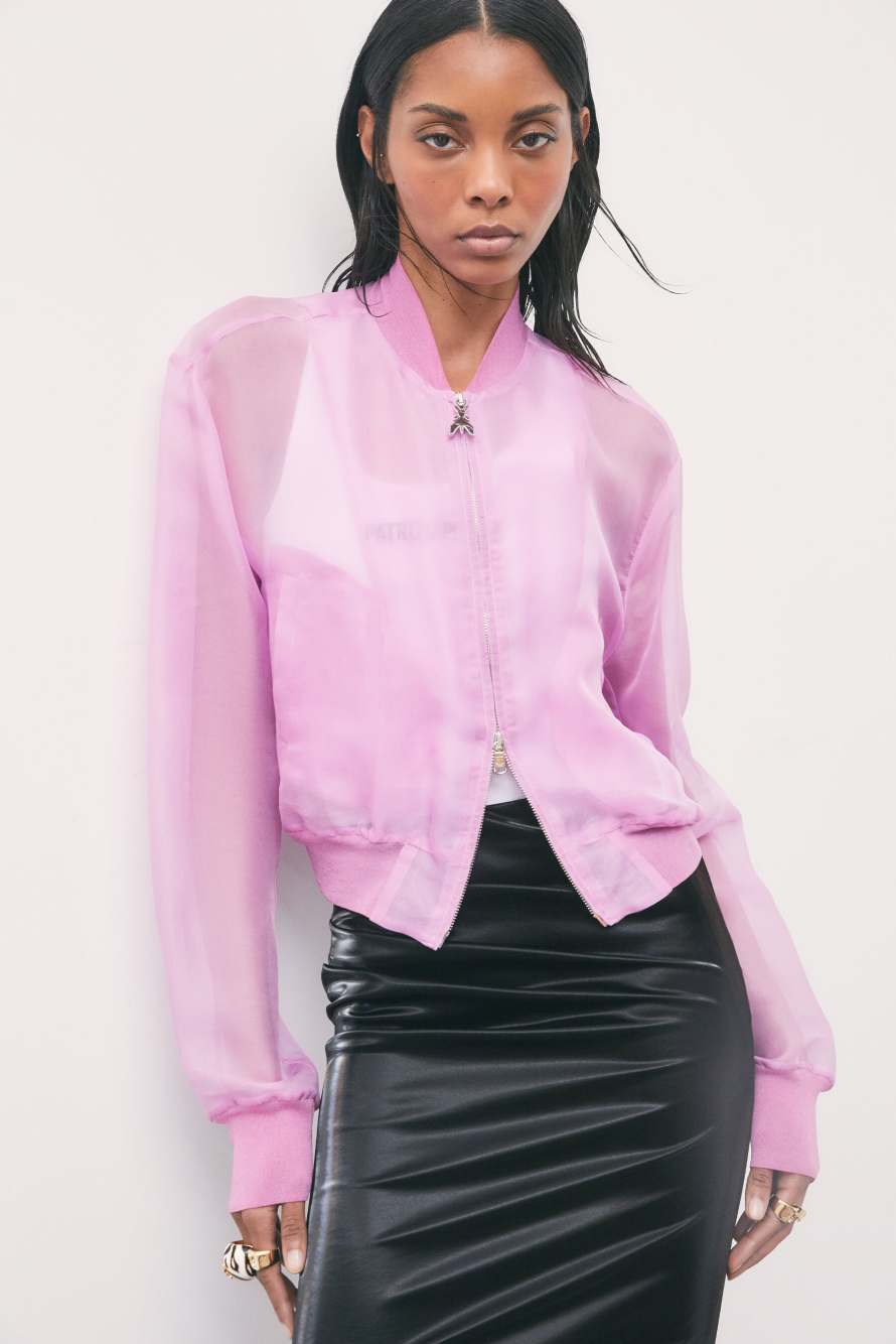 Silk organza bomber jacket, Pink, Patrizia Pepe