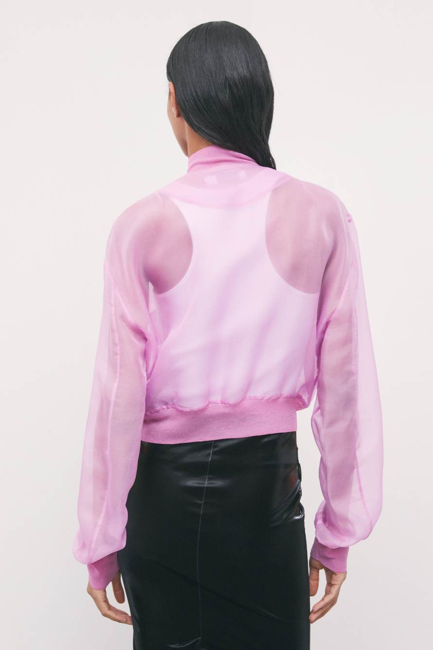 Silk organza bomber jacket, Pink, Patrizia Pepe
