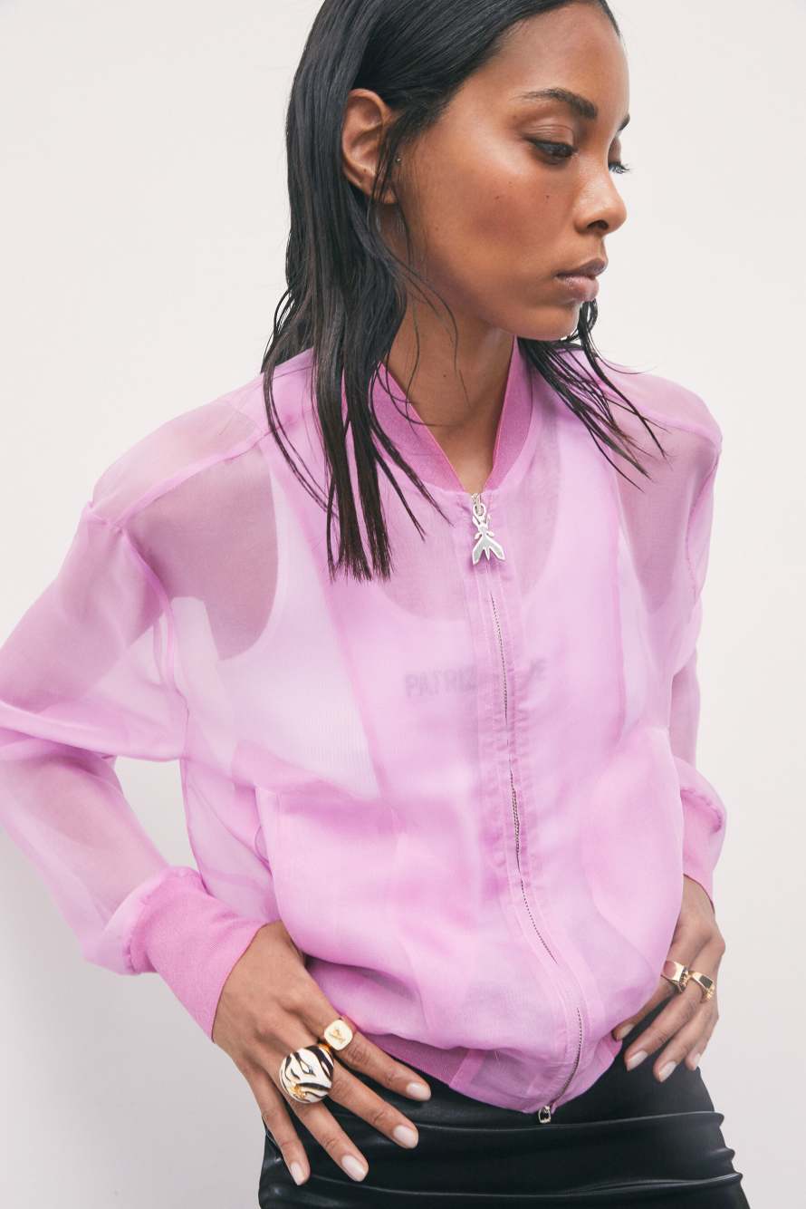 Silk organza bomber jacket, Pink, Patrizia Pepe