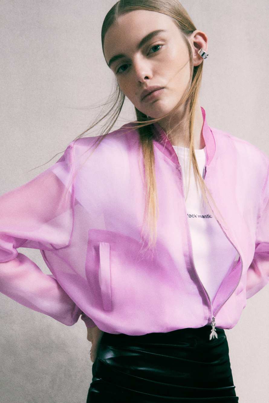 Silk organza bomber jacket, Pink, Patrizia Pepe
