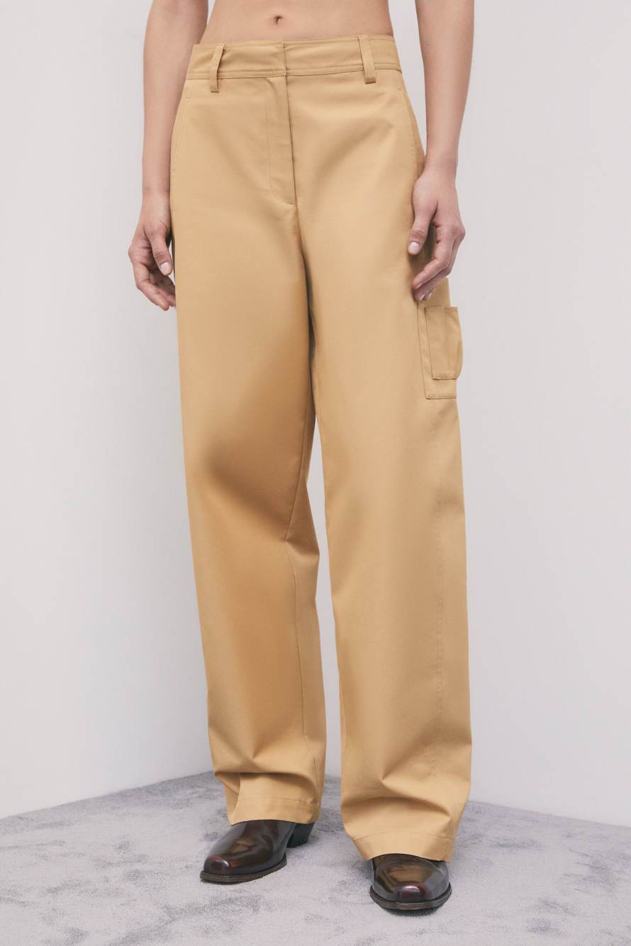 Pantalon droit utility en m&eacute;lange de coton, Beige, Patrizia Pepe