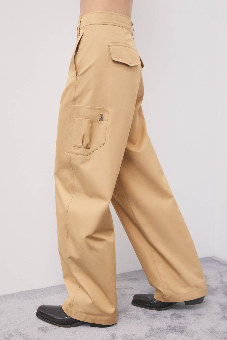 Pantalon droit utility en m&eacute;lange de coton, Beige, Patrizia Pepe