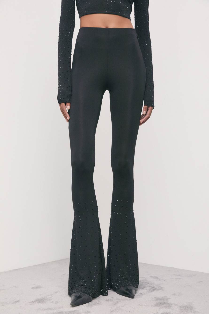 Flared trousers with rhinestones, Black, Patrizia Pepe