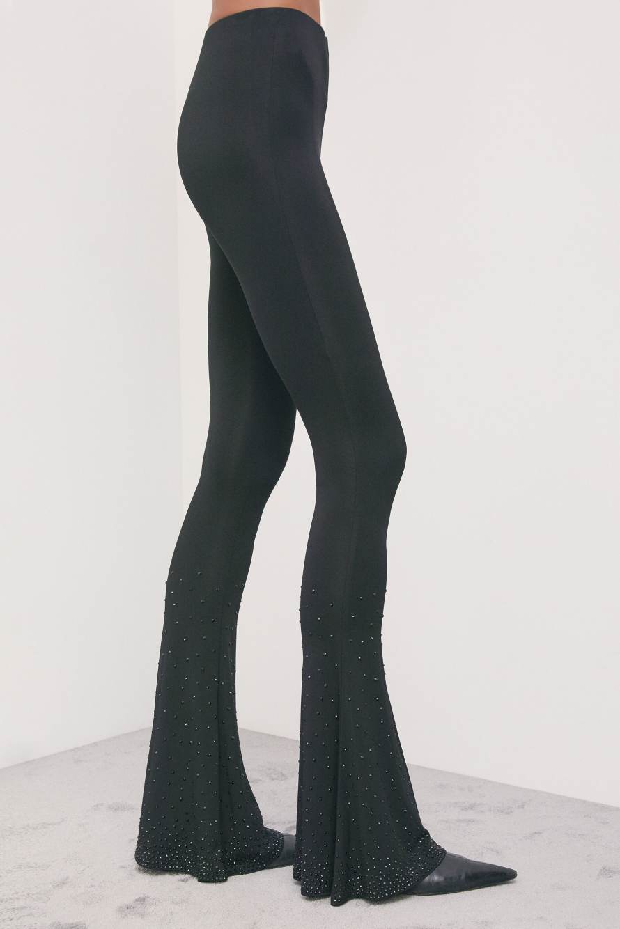 Flared trousers with rhinestones, Black, Patrizia Pepe