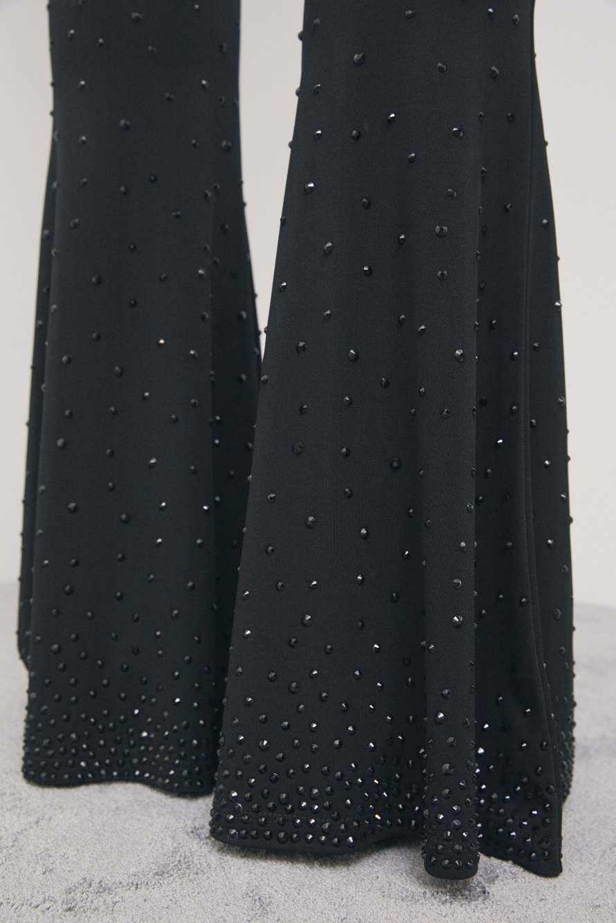 Flared trousers with rhinestones, Black, Patrizia Pepe