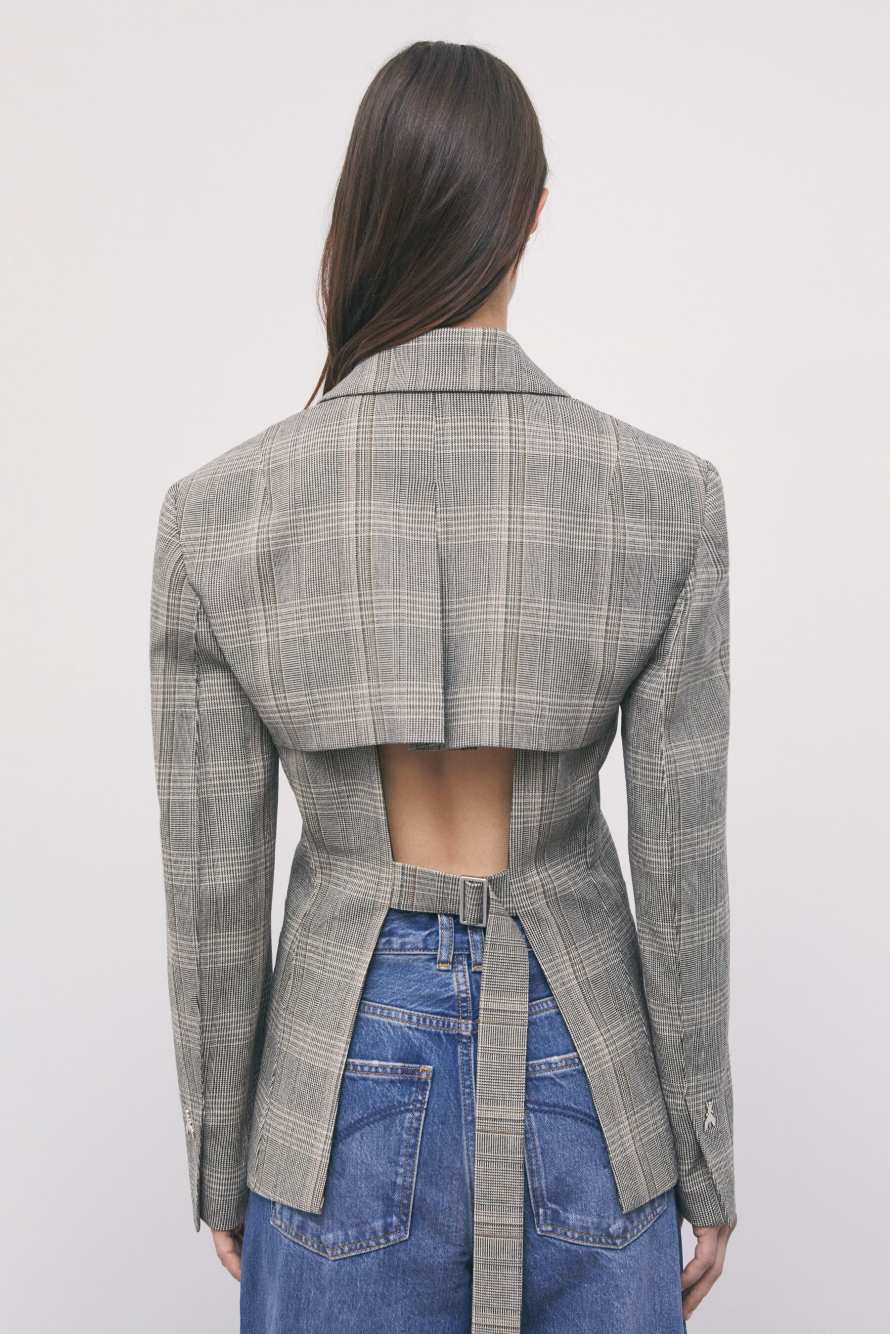 Blazer structur&eacute; &agrave; carreaux en m&eacute;lange de viscose, Fantaisie abstraite, Patrizia Pepe