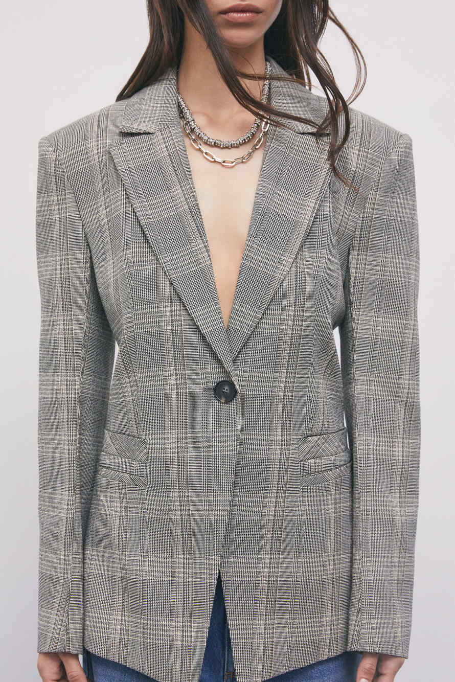 Blazer structur&eacute; &agrave; carreaux en m&eacute;lange de viscose, Fantaisie abstraite, Patrizia Pepe