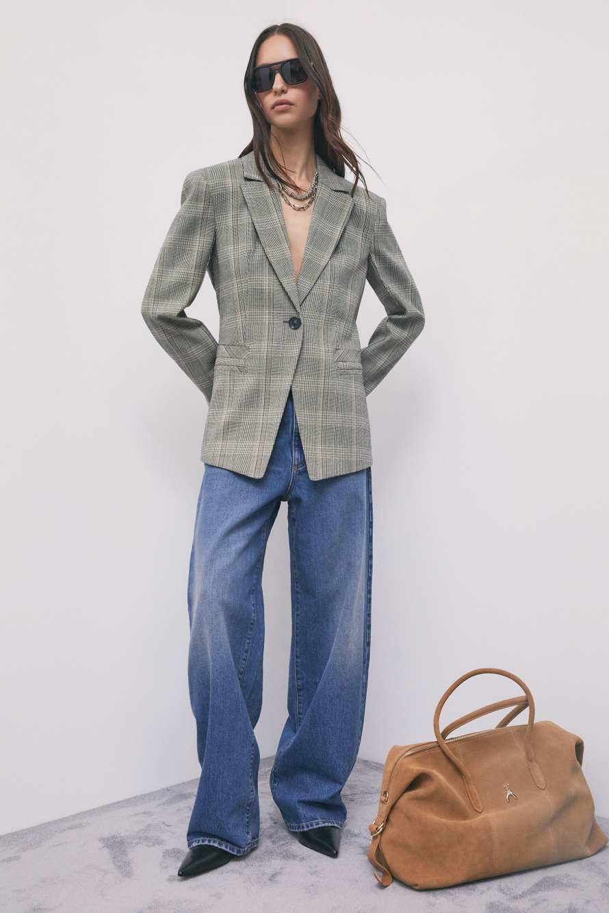 Blazer structur&eacute; &agrave; carreaux en m&eacute;lange de viscose, Fantaisie abstraite, Patrizia Pepe
