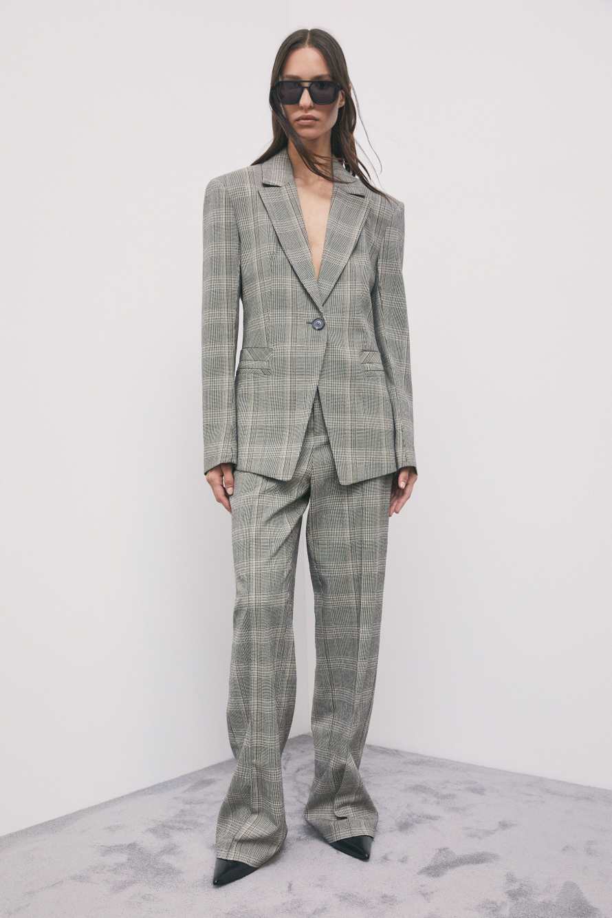Blazer structur&eacute; &agrave; carreaux en m&eacute;lange de viscose, Fantaisie abstraite, Patrizia Pepe