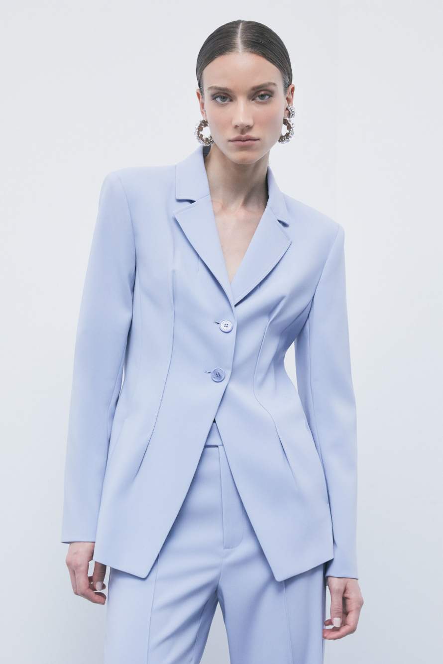 Fitted cr&ecirc;pe stretch blazer, Light Blue, Patrizia Pepe