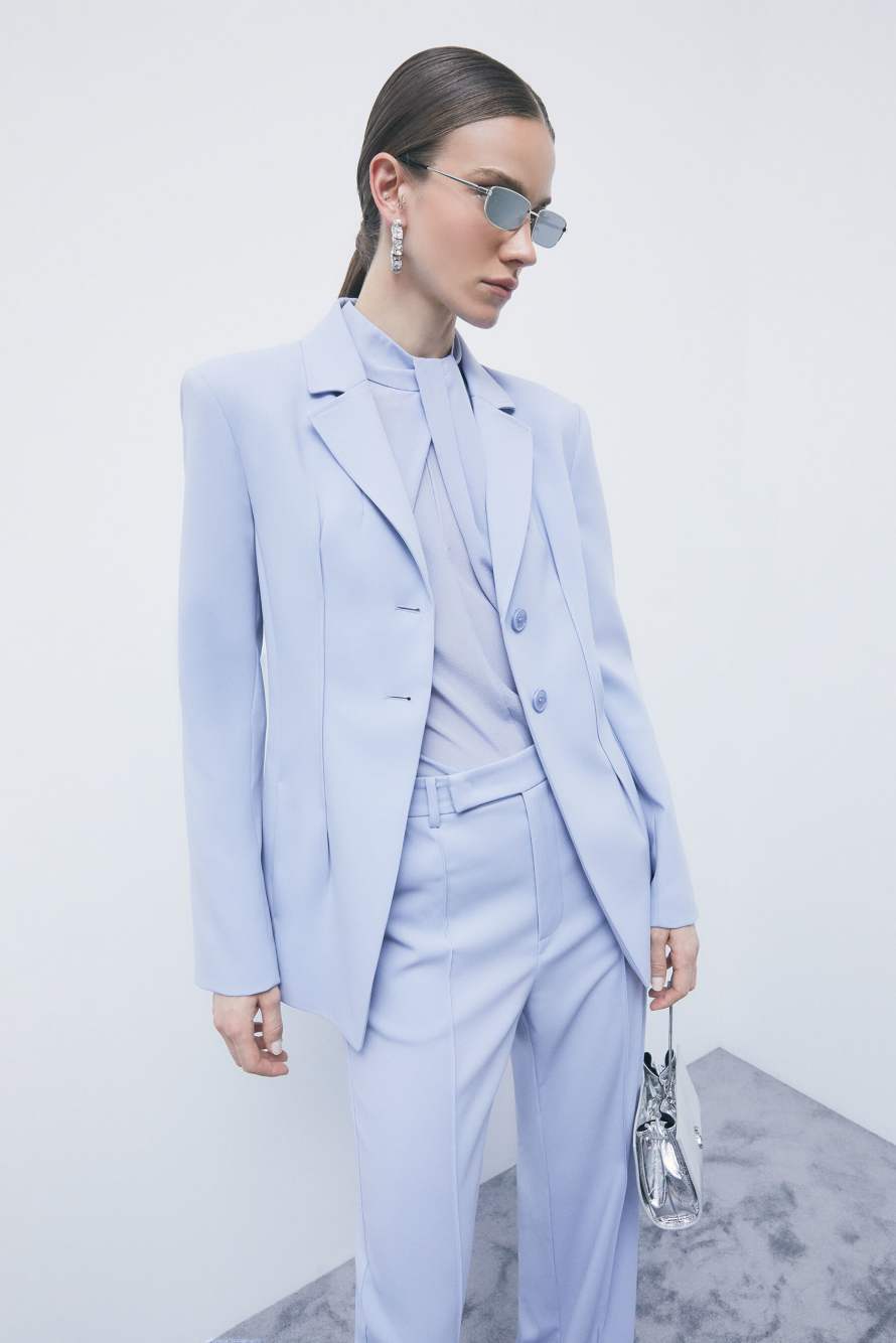 Fitted cr&ecirc;pe stretch blazer, Light Blue, Patrizia Pepe