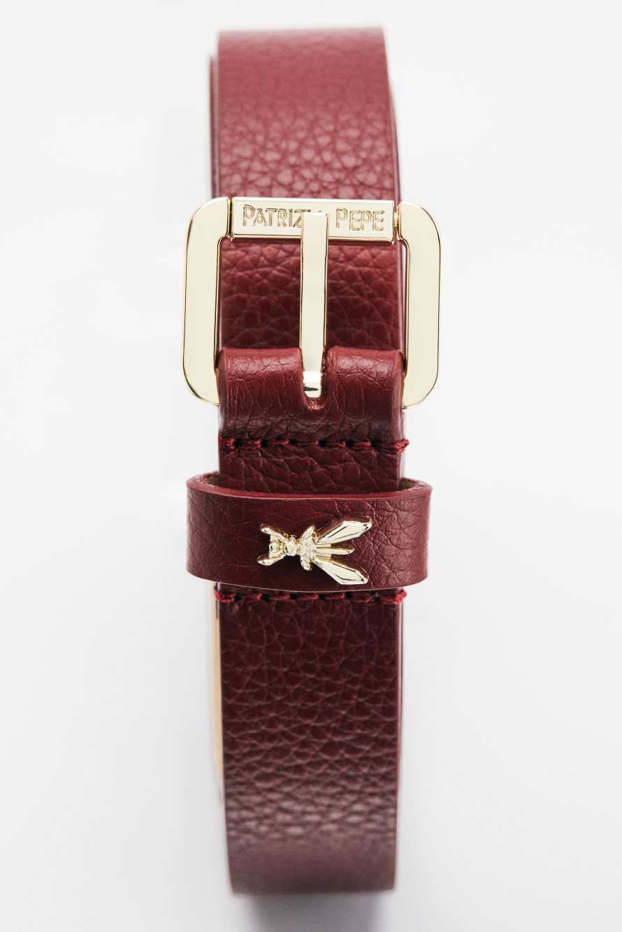 Low-rise Fly belt in grained leather, Brown, Patrizia Pepe