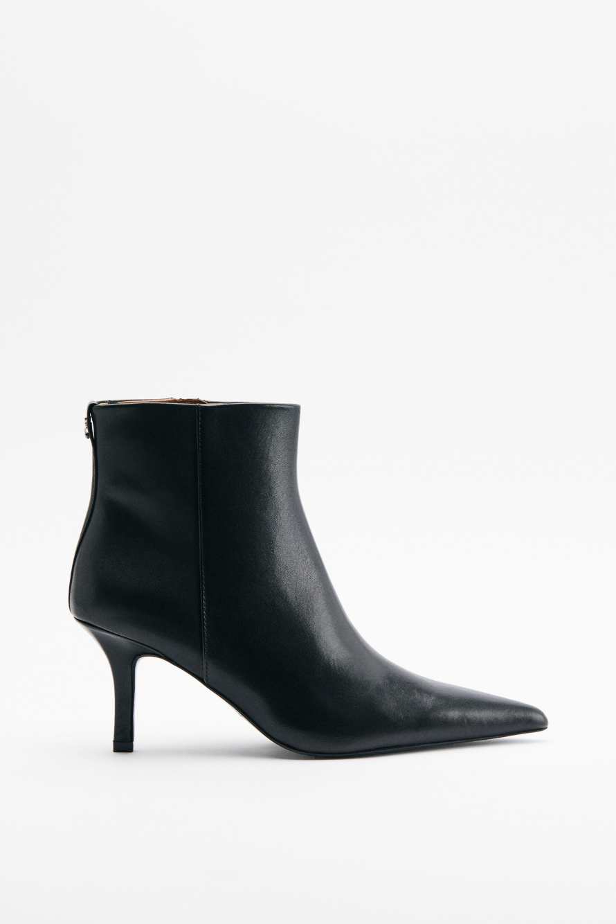 Leather ankle boots with heel, Black/Silver, Patrizia Pepe