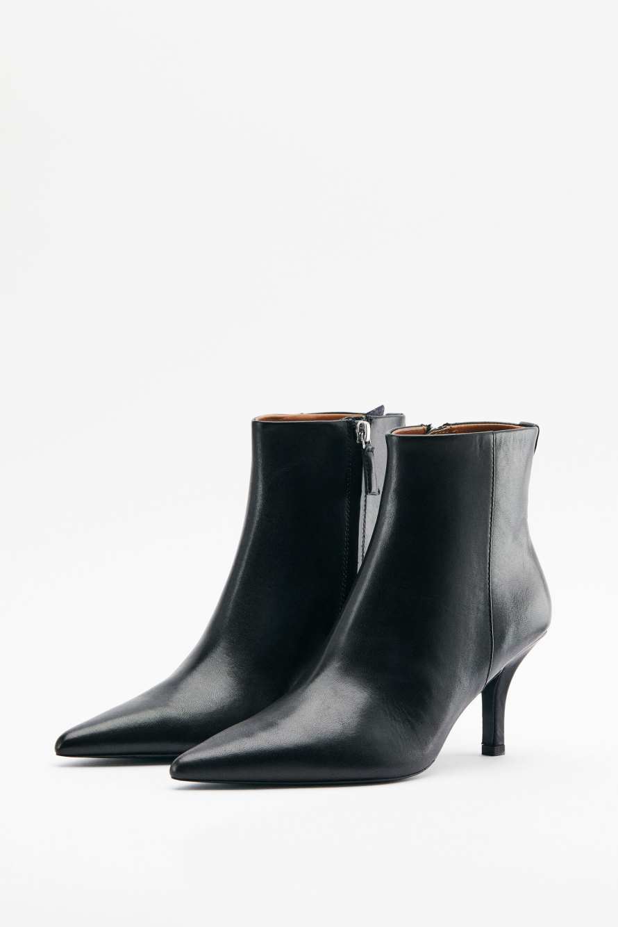 Leather ankle boots with heel, Black/Silver, Patrizia Pepe