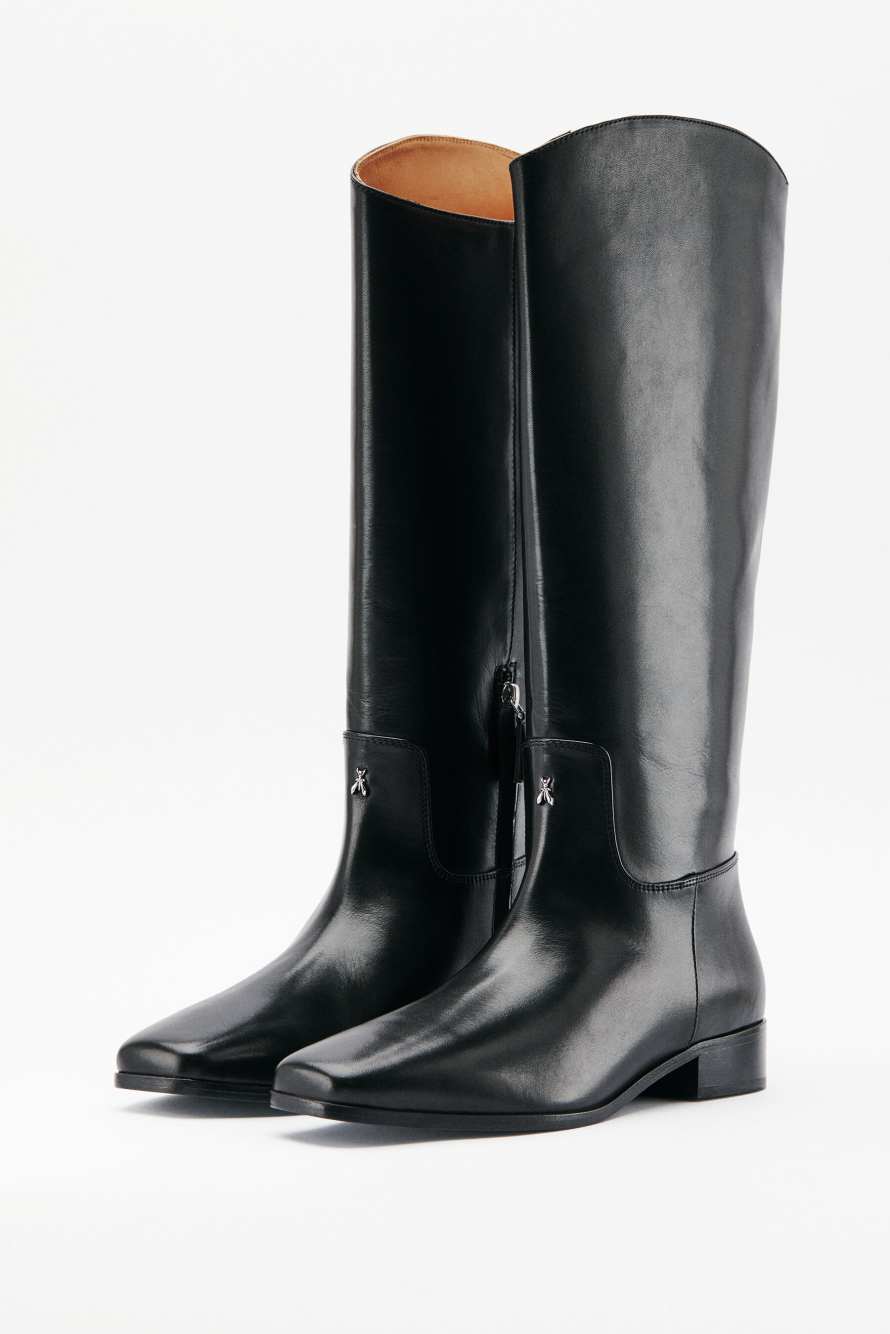 Black Horse leather boots, Black/Silver, Patrizia Pepe