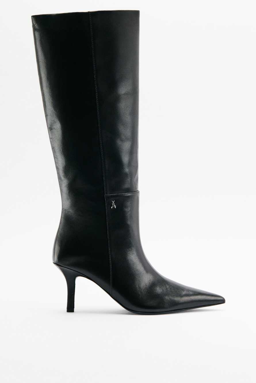 New Minimal Shape leather heeled boots, Black/Silver, Patrizia Pepe