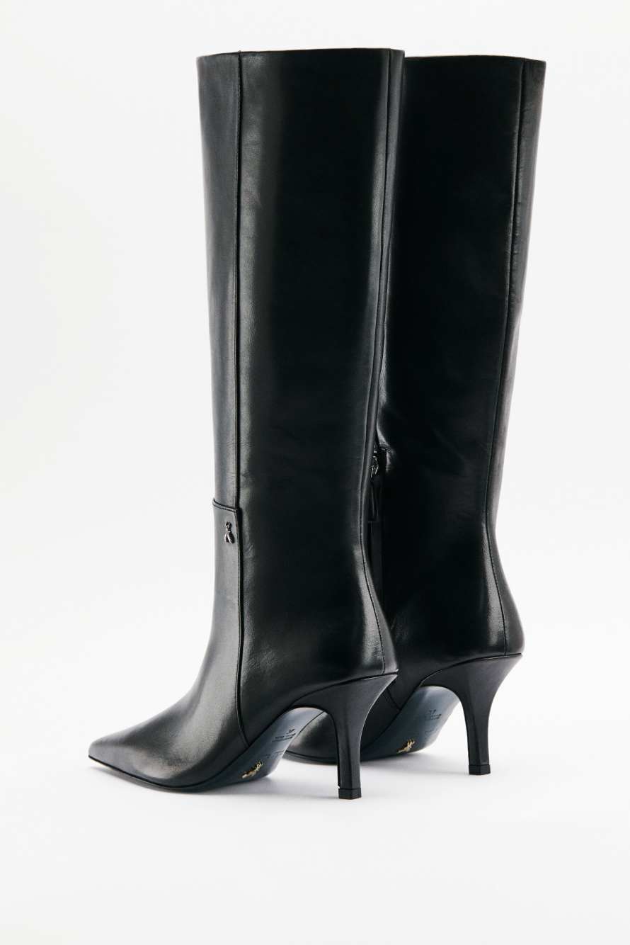 New Minimal Shape leather heeled boots, Black/Silver, Patrizia Pepe