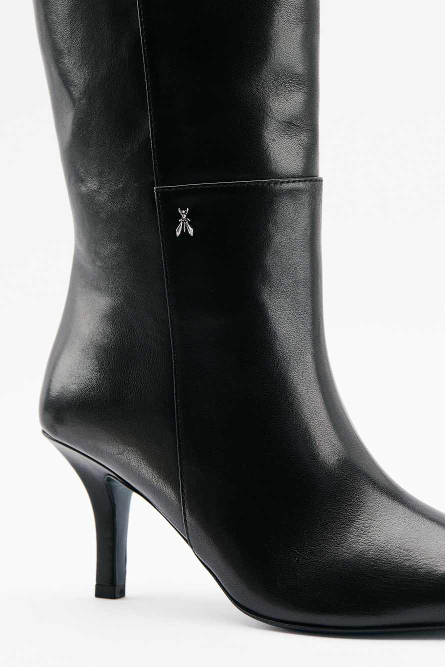 New Minimal Shape leather heeled boots, Black/Silver, Patrizia Pepe