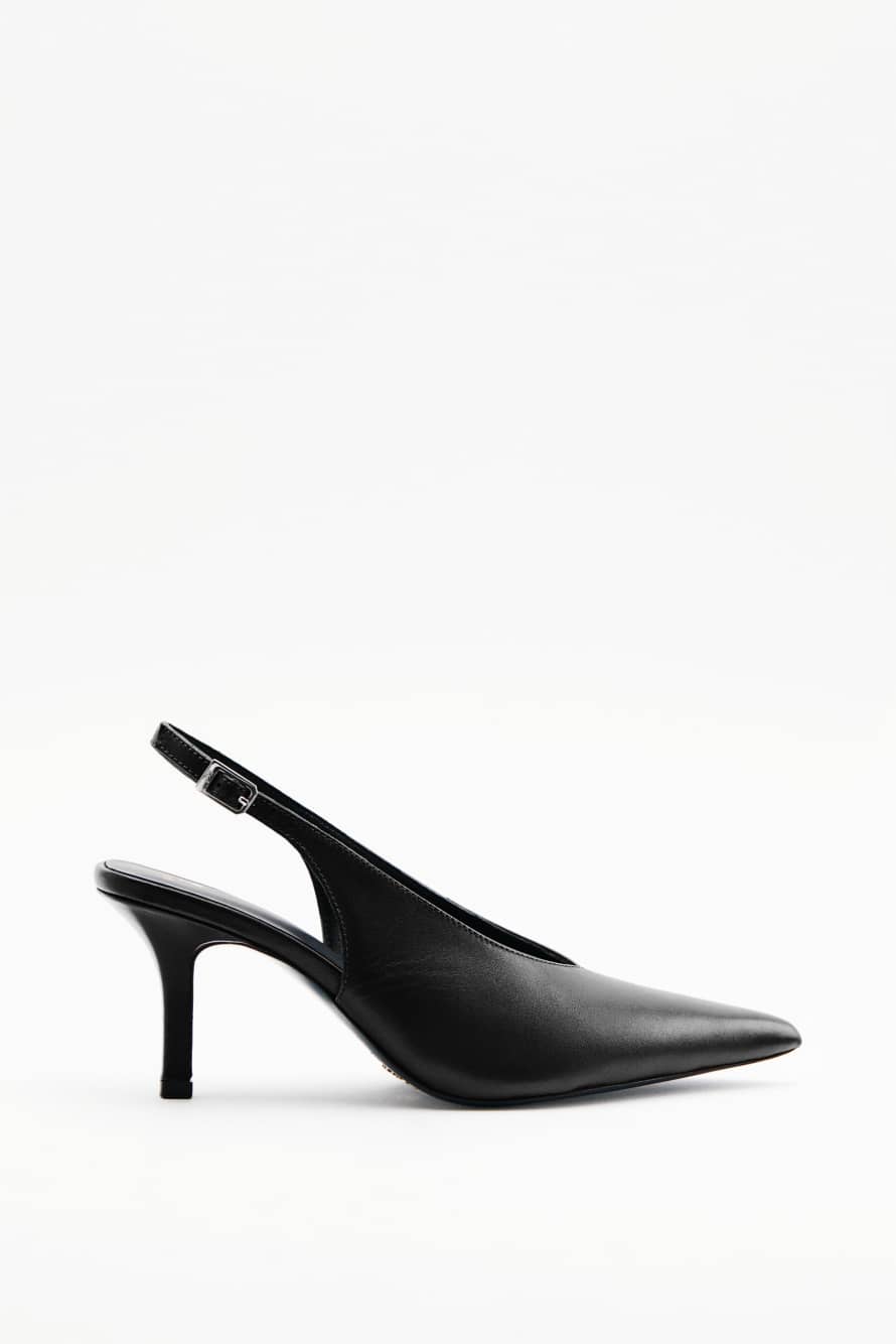 Leather slingbacks, Black/Silver, Patrizia Pepe
