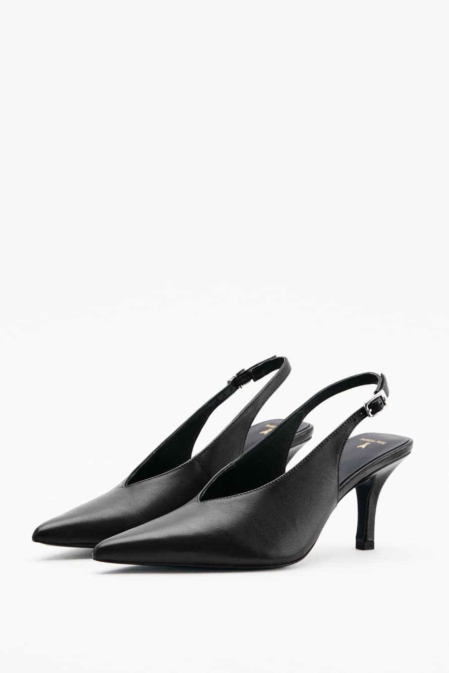 Leather slingbacks, Black/Silver, Patrizia Pepe