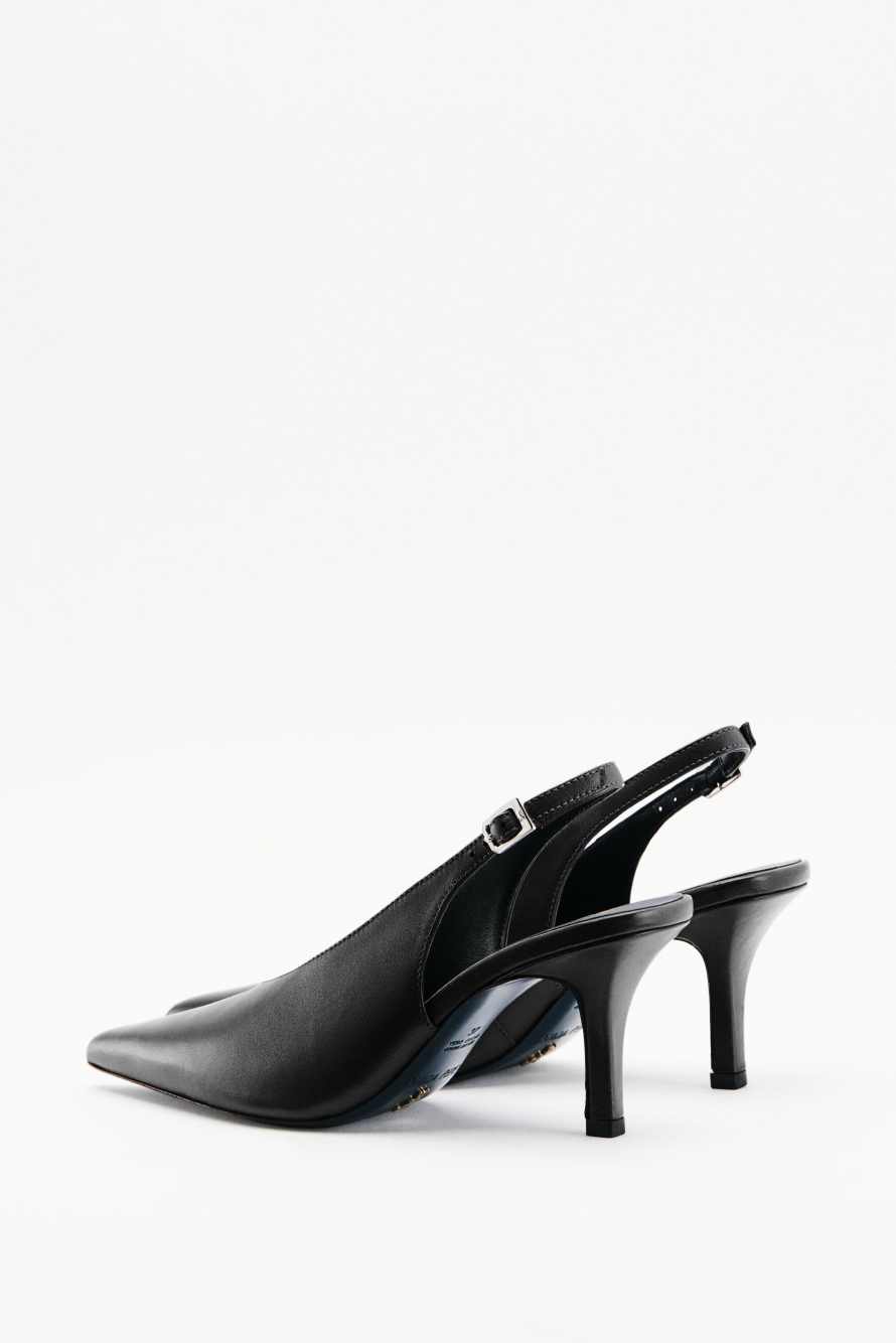 Leather slingbacks, Black/Silver, Patrizia Pepe