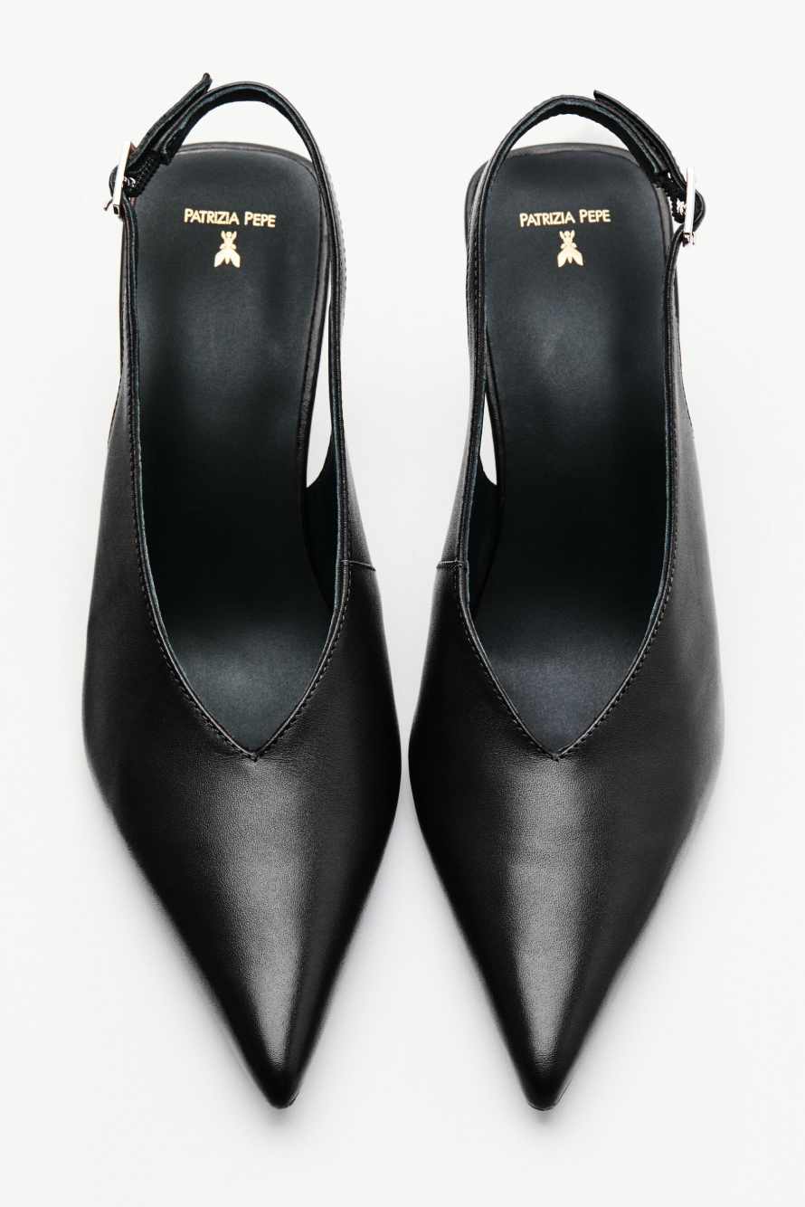 Leather slingbacks, Black/Silver, Patrizia Pepe